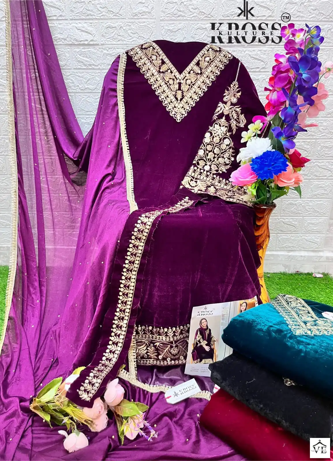 Kross Kulture Kk 56 Heavy 9000 Velvet Wholesale Designer Pakistani Salwar Suit Catalog — Wholesale Salwar Suits, MPA wholesale from Surat - Gallery Image 6