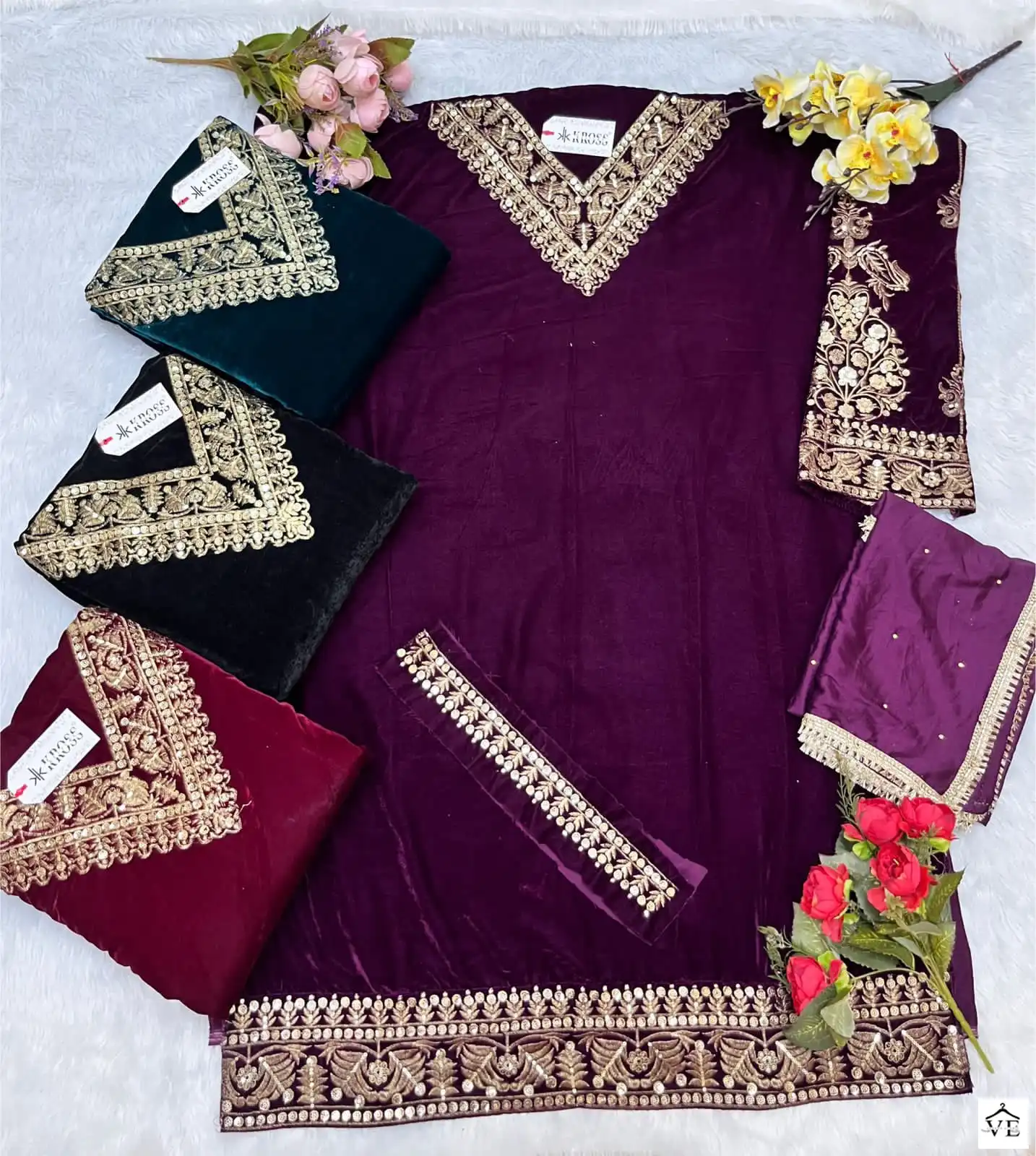 Kross Kulture Kk 56 Heavy 9000 Velvet Wholesale Designer Pakistani Salwar Suit Catalog — Wholesale Salwar Suits, MPA wholesale from Surat - Gallery Image 7