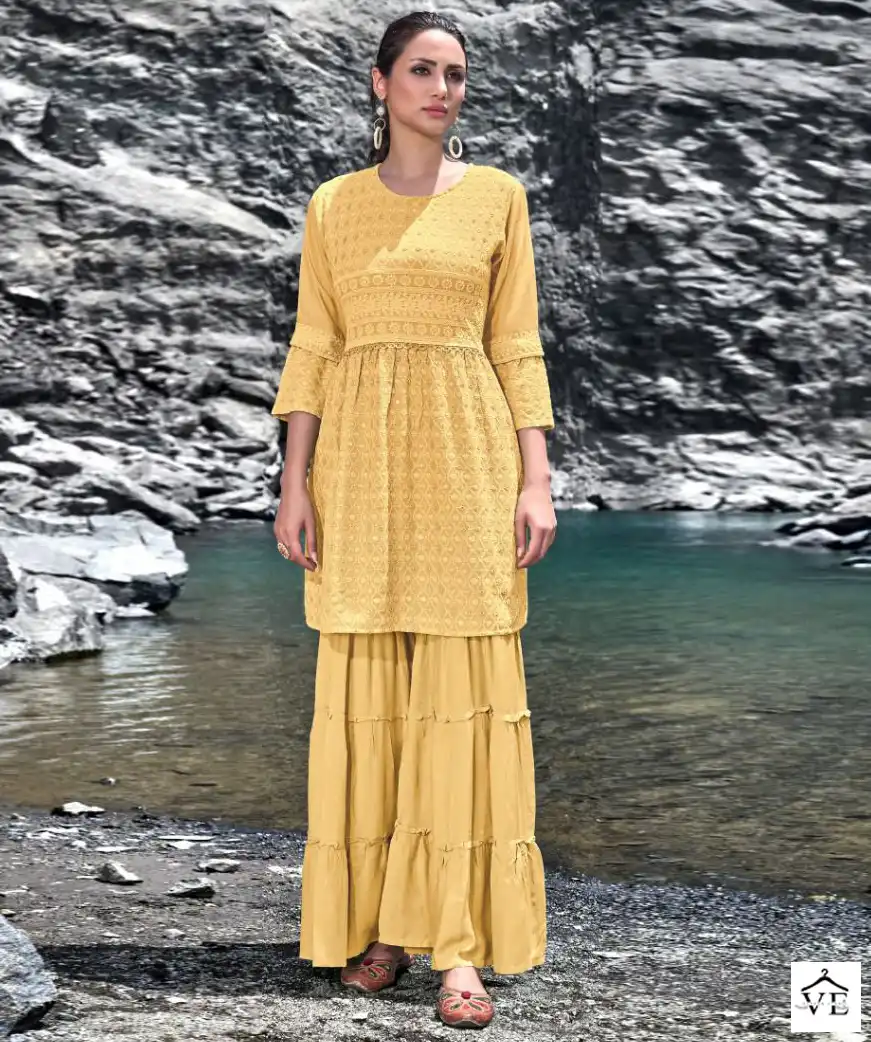 Tunic House Kohinoor Rayon Chikankari Wholesale Top With Sharara Catalog — Wholesale Kurtis, MPA wholesale from Surat — view 1