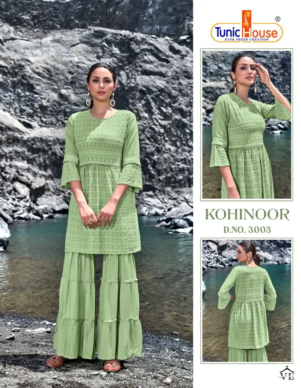 Tunic House Kohinoor Rayon Chikankari Wholesale Top With Sharara Catalog — Wholesale Kurtis, MPA wholesale from Surat - Gallery Image 3