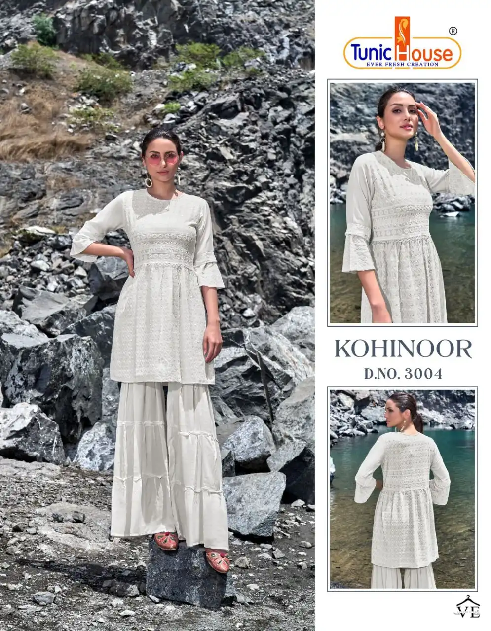 Tunic House Kohinoor Rayon Chikankari Wholesale Top With Sharara Catalog — Wholesale Kurtis, MPA wholesale from Surat - Gallery Image 4