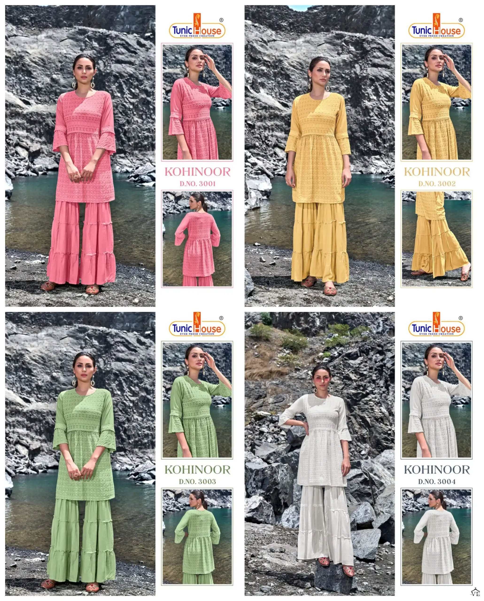 Tunic House Kohinoor Rayon Chikankari Wholesale Top With Sharara Catalog — Wholesale Kurtis, MPA wholesale from Surat — view 5
