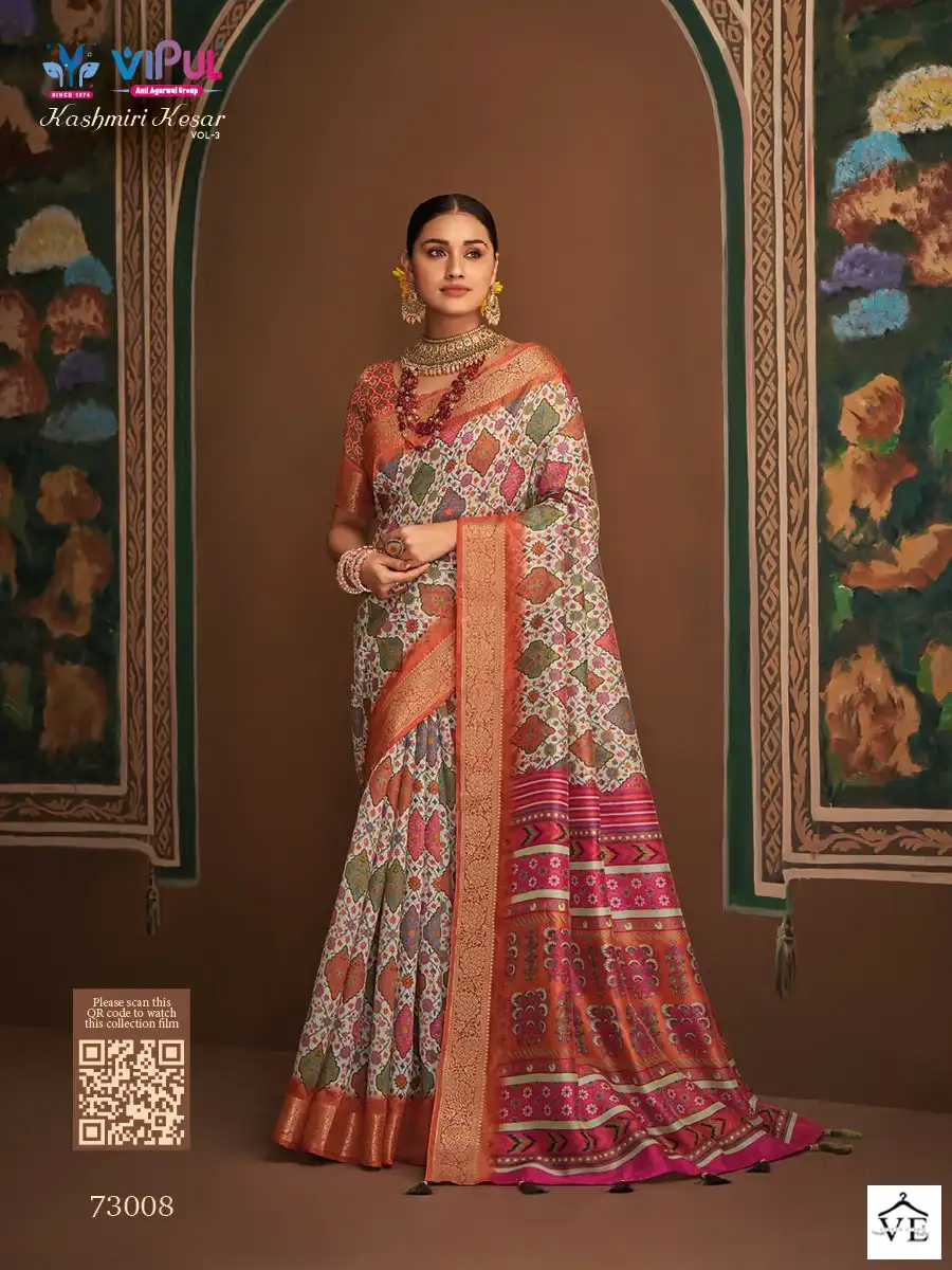 Vipul Kashimiri Kesar Vol 3 Bhagalpuri Silk Wholesale Saree Catalog — Wholesale Sarees, MPA wholesale from Surat — view 7