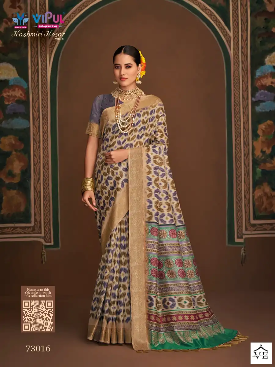 Vipul Kashimiri Kesar Vol 3 Bhagalpuri Silk Wholesale Saree Catalog — Wholesale Sarees, MPA wholesale from Surat — view 4