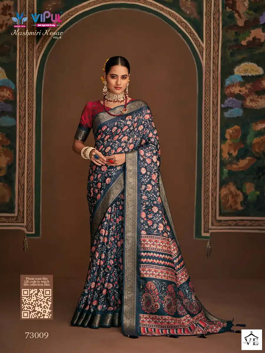 Vipul Kashimiri Kesar Vol 3 Bhagalpuri Silk Wholesale Saree Catalog — Wholesale Sarees, MPA wholesale from Surat — view 8