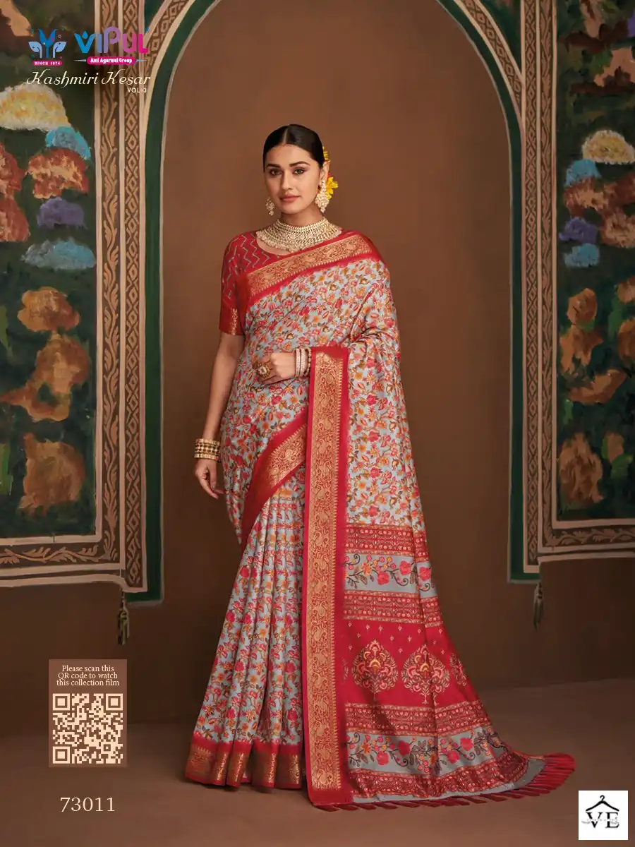 Vipul Kashimiri Kesar Vol 3 Bhagalpuri Silk Wholesale Saree Catalog — Wholesale Sarees, MPA wholesale from Surat — view 9