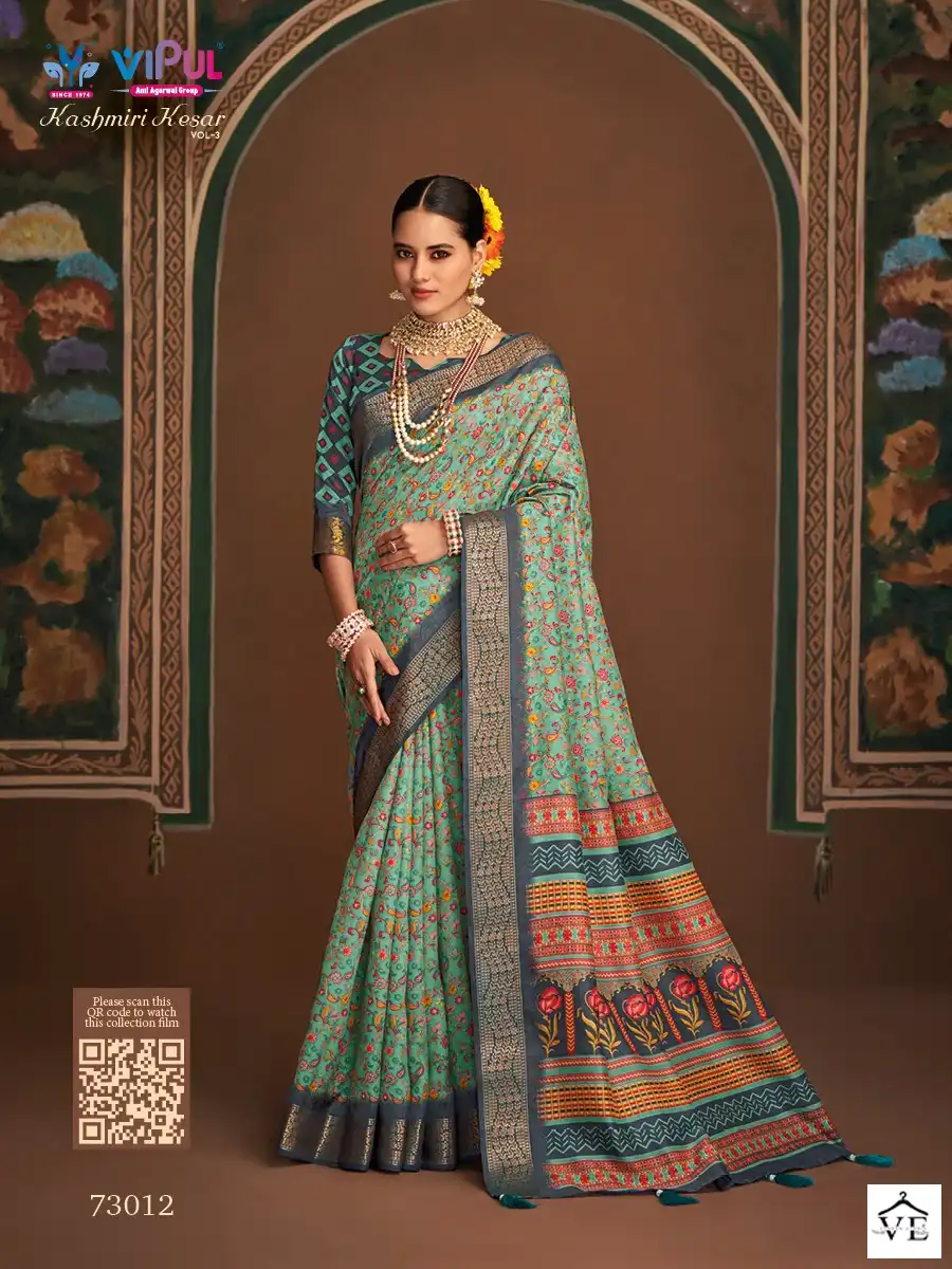 Vipul Kashimiri Kesar Vol 3 Bhagalpuri Silk Wholesale Saree Catalog — Wholesale Sarees, MPA wholesale from Surat — view 10