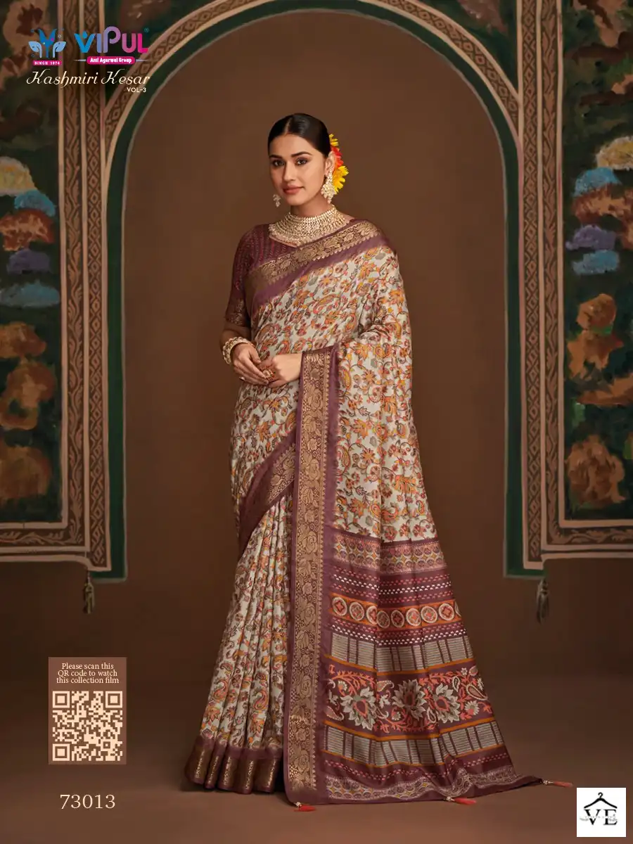 Vipul Kashimiri Kesar Vol 3 Bhagalpuri Silk Wholesale Saree Catalog — Wholesale Sarees, MPA wholesale from Surat — view 12