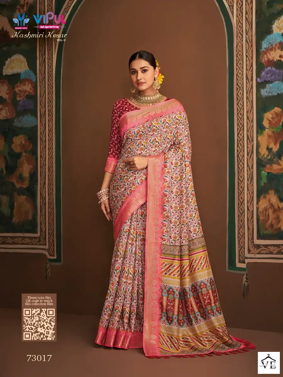 Vipul Kashimiri Kesar Vol 3 Bhagalpuri Silk Wholesale Saree Catalog — Wholesale Sarees, MPA wholesale from Surat — view 3
