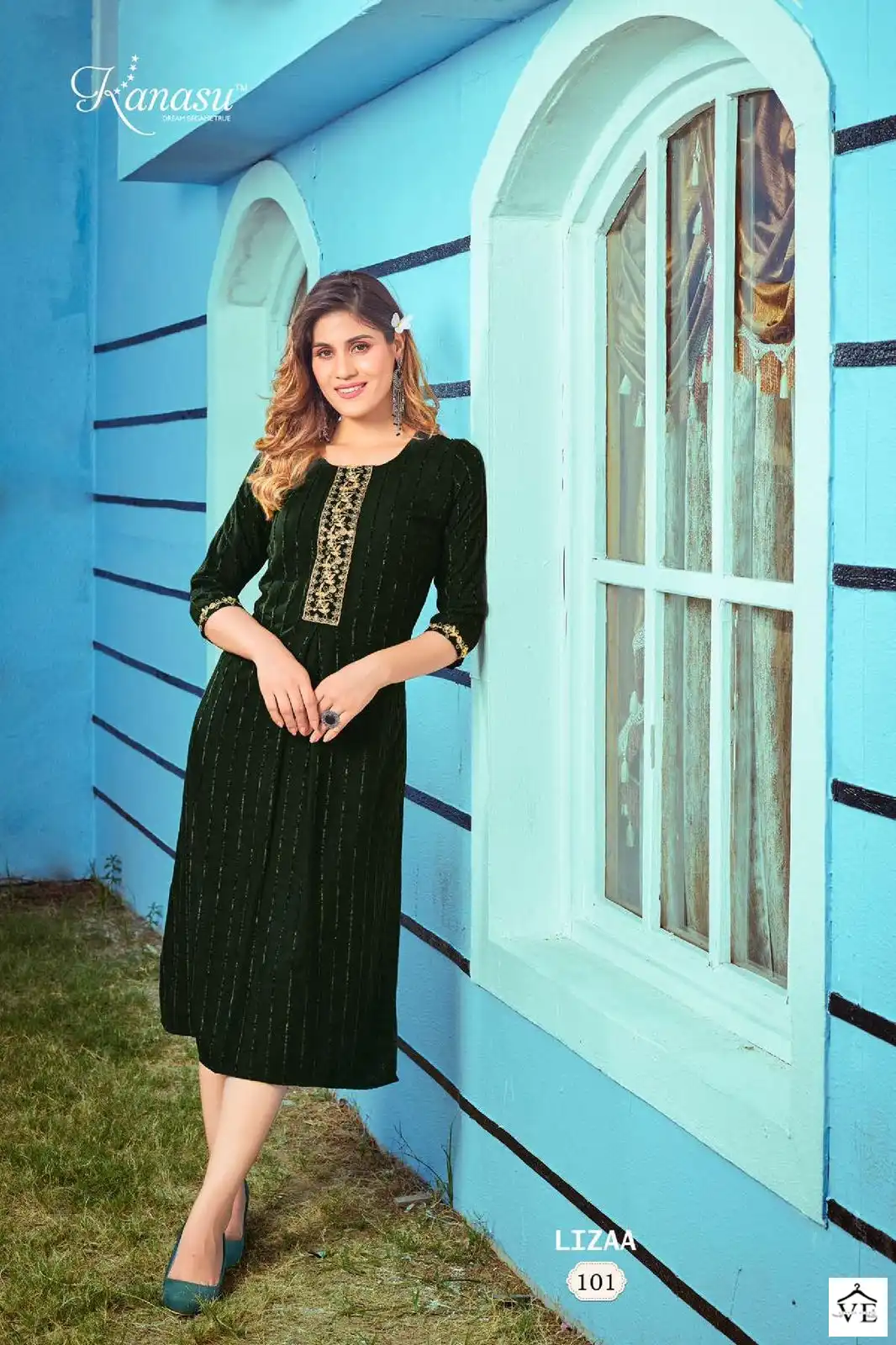 Kanasu Lizaa Heavy Rayon Velvet Lining Wholesale Long Kurtis Catalog — Wholesale Kurtis, MPA wholesale from Surat - Gallery Image 2