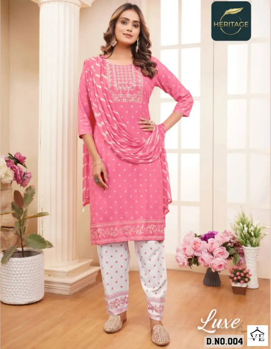 Heritage Luxe Premium Rayon Wholesale Readymade Suit Catalog — Wholesale Salwar Suits, MPA wholesale from Surat — view 1