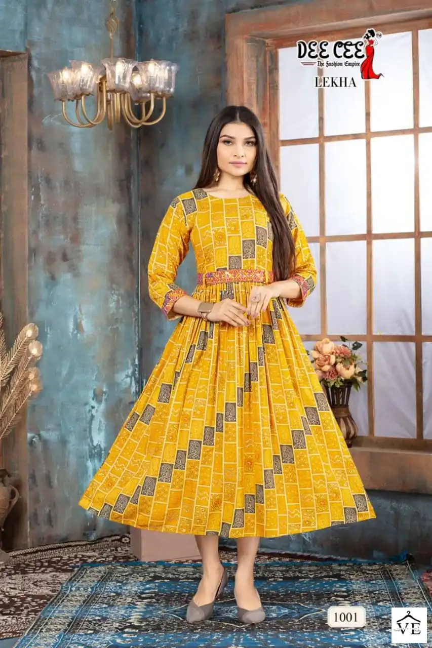 Deecee Lekha Heavy Rayon Print Wholesale Full Flaired Kurti Catalog — Wholesale Kurtis, MPA wholesale from Surat - Gallery Image 3