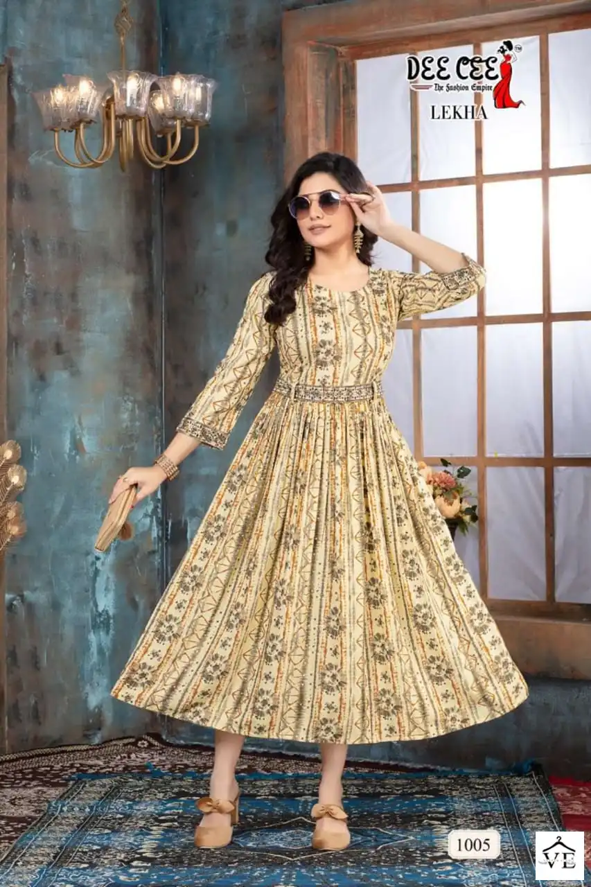 Deecee Lekha Heavy Rayon Print Wholesale Full Flaired Kurti Catalog — Wholesale Kurtis, MPA wholesale from Surat - Gallery Image 5