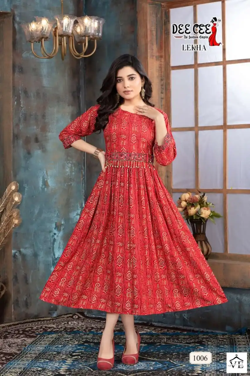 Deecee Lekha Heavy Rayon Print Wholesale Full Flaired Kurti Catalog — Wholesale Kurtis, MPA wholesale from Surat - Gallery Image 6