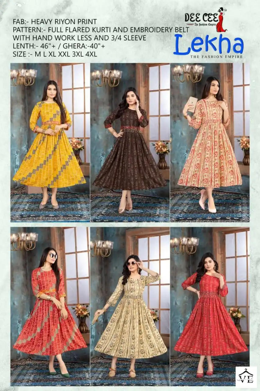 Deecee Lekha Heavy Rayon Print Wholesale Full Flaired Kurti Catalog — Wholesale Kurtis, MPA wholesale from Surat — view 7