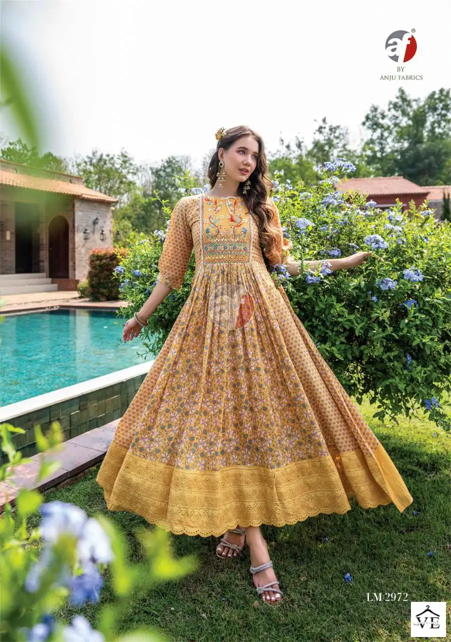 Anju Fabrics Lime Light Vol 2 Premium Malai Cotton Wholesale Designer Gown Catalog — Wholesale Kurtis, MPA wholesale from Surat - Gallery Image 2