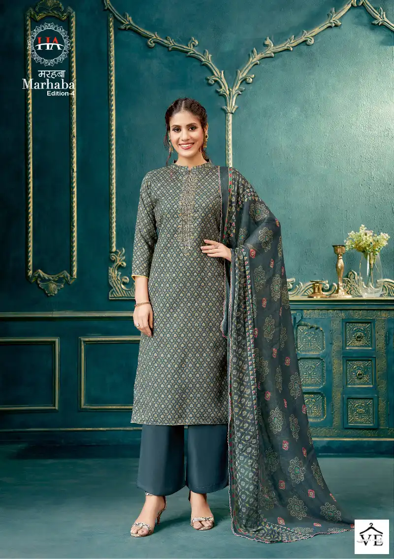 Harshit Fashion Marhaba Vol 4 Pure Cotton Slub Wholesale Salwar Suit Catalog — Wholesale Salwar Suits, MPA wholesale from Surat - Gallery Image 9