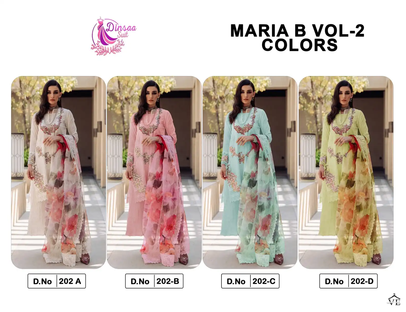 Dinsaa Maria B Vol-2 Colour's Pure Cotton Wholesale Pakistani Suit Catalog — Wholesale Salwar Suits, MPA wholesale from Surat — view 5