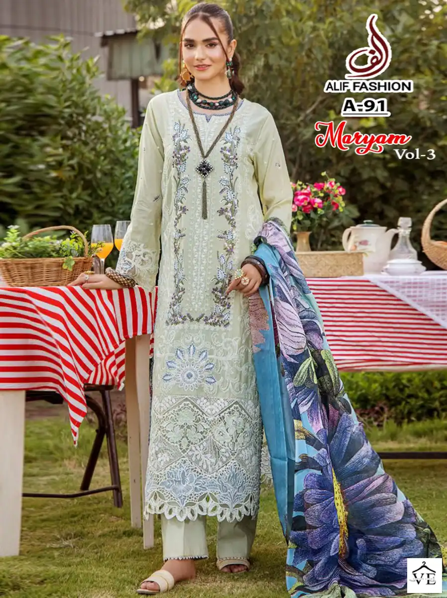 Alif Fashion Maryam Vol 3 Pure Cambric Cotton Wholesale Pakistani Suits Catalog — Wholesale Salwar Suits, MPA wholesale from Surat - Gallery Image 5