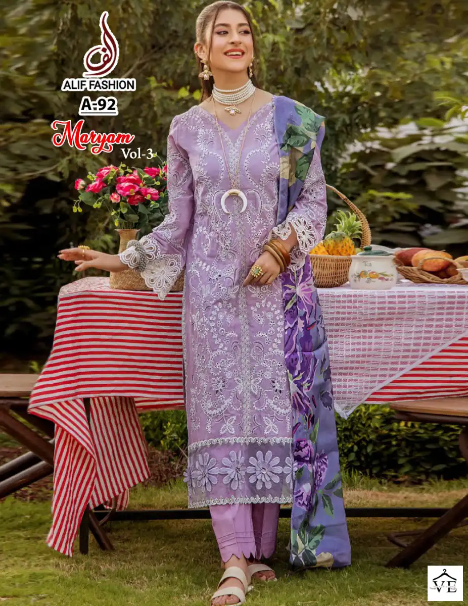 Alif Fashion Maryam Vol 3 Pure Cambric Cotton Wholesale Pakistani Suits Catalog — Wholesale Salwar Suits, MPA wholesale from Surat — view 1
