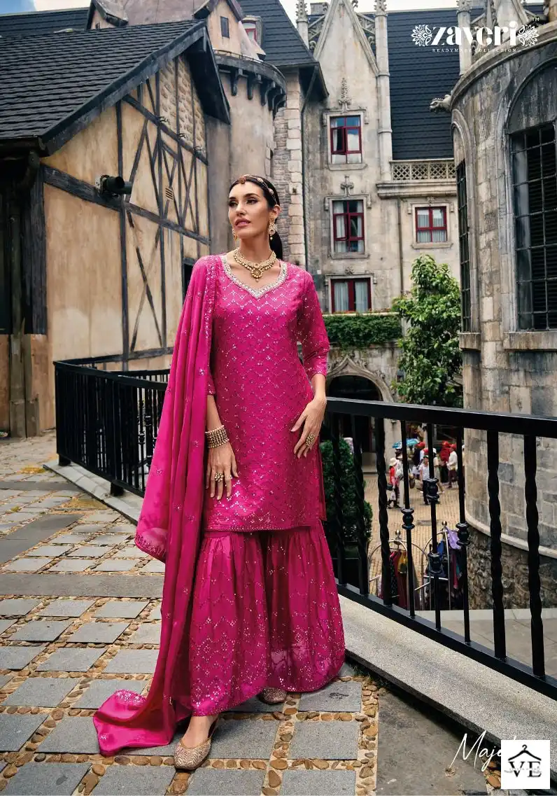Zaveri Majestic Heavy Chinon Wholesale Readymade Suits Catalog — Wholesale Salwar Suits, MPA wholesale from Surat - Gallery Image 2