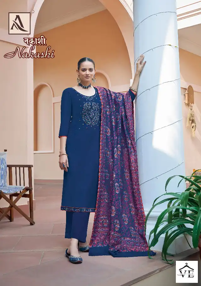 Alok Suits Nakashi Pure Viscose Pashmina Wholesale Winter Wear Salwar Suit Catalog — Wholesale Salwar Suits, MPA wholesale from Surat - Gallery Image 4