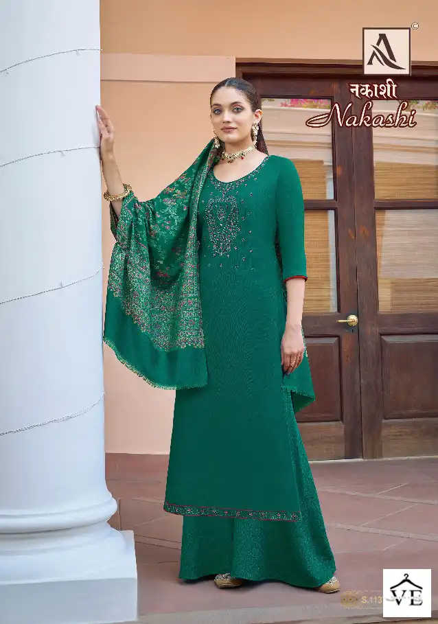 Alok Suits Nakashi Pure Viscose Pashmina Wholesale Winter Wear Salwar Suit Catalog — Wholesale Salwar Suits, MPA wholesale from Surat - Gallery Image 5