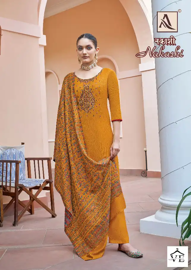 Alok Suits Nakashi Pure Viscose Pashmina Wholesale Winter Wear Salwar Suit Catalog — Wholesale Salwar Suits, MPA wholesale from Surat - Gallery Image 6