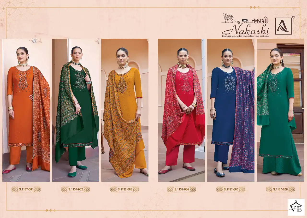 Alok Suits Nakashi Pure Viscose Pashmina Wholesale Winter Wear Salwar Suit Catalog — Wholesale Salwar Suits, MPA wholesale from Surat — view 7