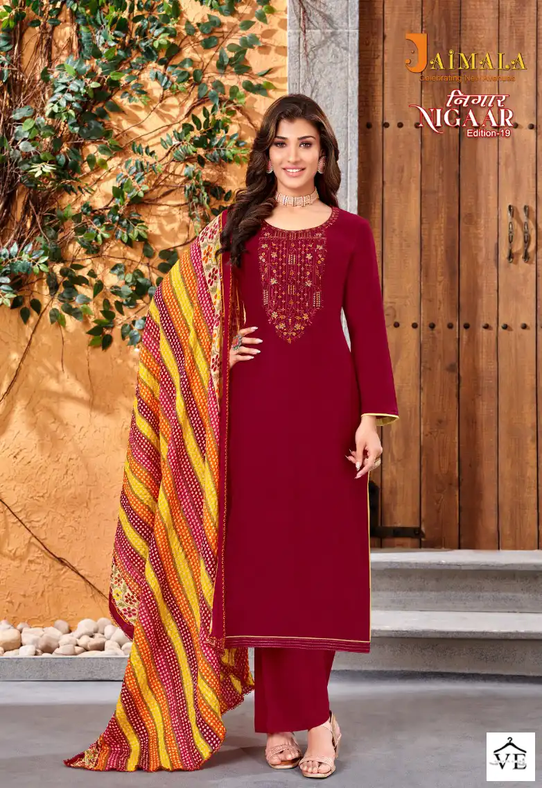 Alok Suits Jaimala Nigaar Vol 19 Pure Rayon Slub Wholesale Salwar Suit Catalog — Wholesale Salwar Suits, MPA wholesale from Surat - Gallery Image 4