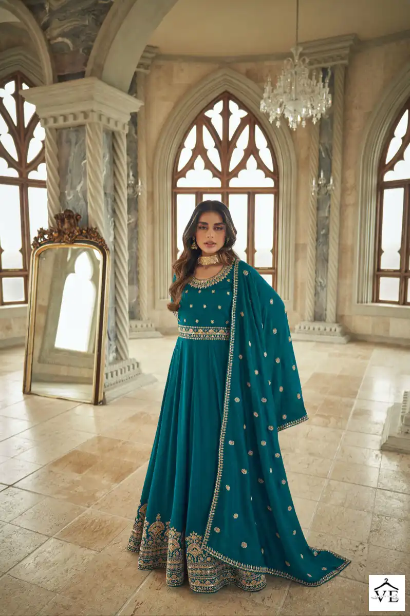 Aashirwad Noorjaha Silk Wholesale Long Gown With Dupatta Catalog — Gown, Aashirwad Creation wholesale from Surat - Gallery Image 2