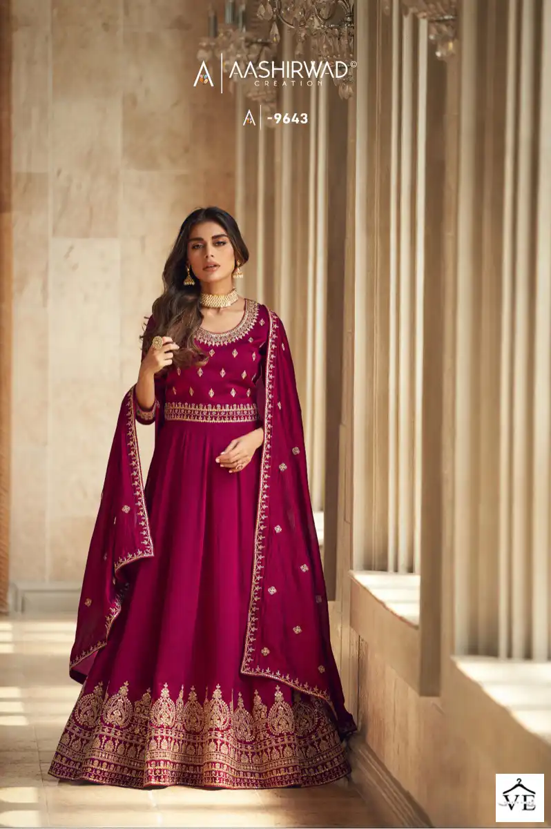 Aashirwad Noorjaha Silk Wholesale Long Gown With Dupatta Catalog — Gown, Aashirwad Creation wholesale from Surat - Gallery Image 3