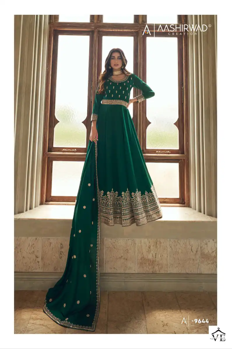 Aashirwad Noorjaha Silk Wholesale Long Gown With Dupatta Catalog — Gown, Aashirwad Creation wholesale from Surat - Gallery Image 4
