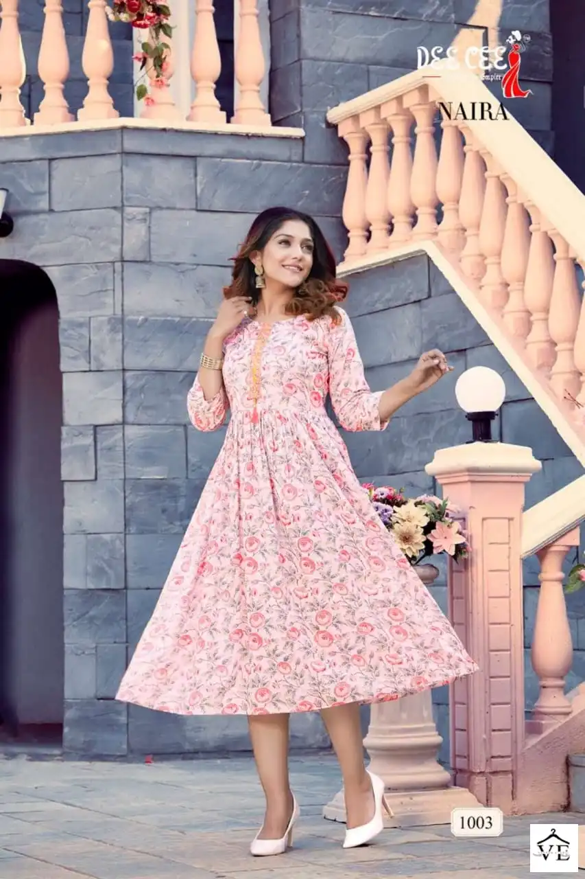 Deecee Naira Heavy Mal Print Wholesale Long Kurti Full Flaired Catalog — Wholesale Kurtis, MPA wholesale from Surat - Gallery Image 2