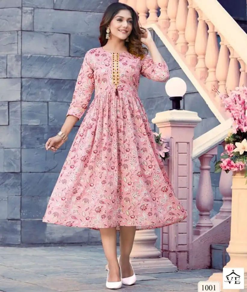Deecee Naira Heavy Mal Print Wholesale Long Kurti Full Flaired Catalog — Wholesale Kurtis, MPA wholesale from Surat — view 1