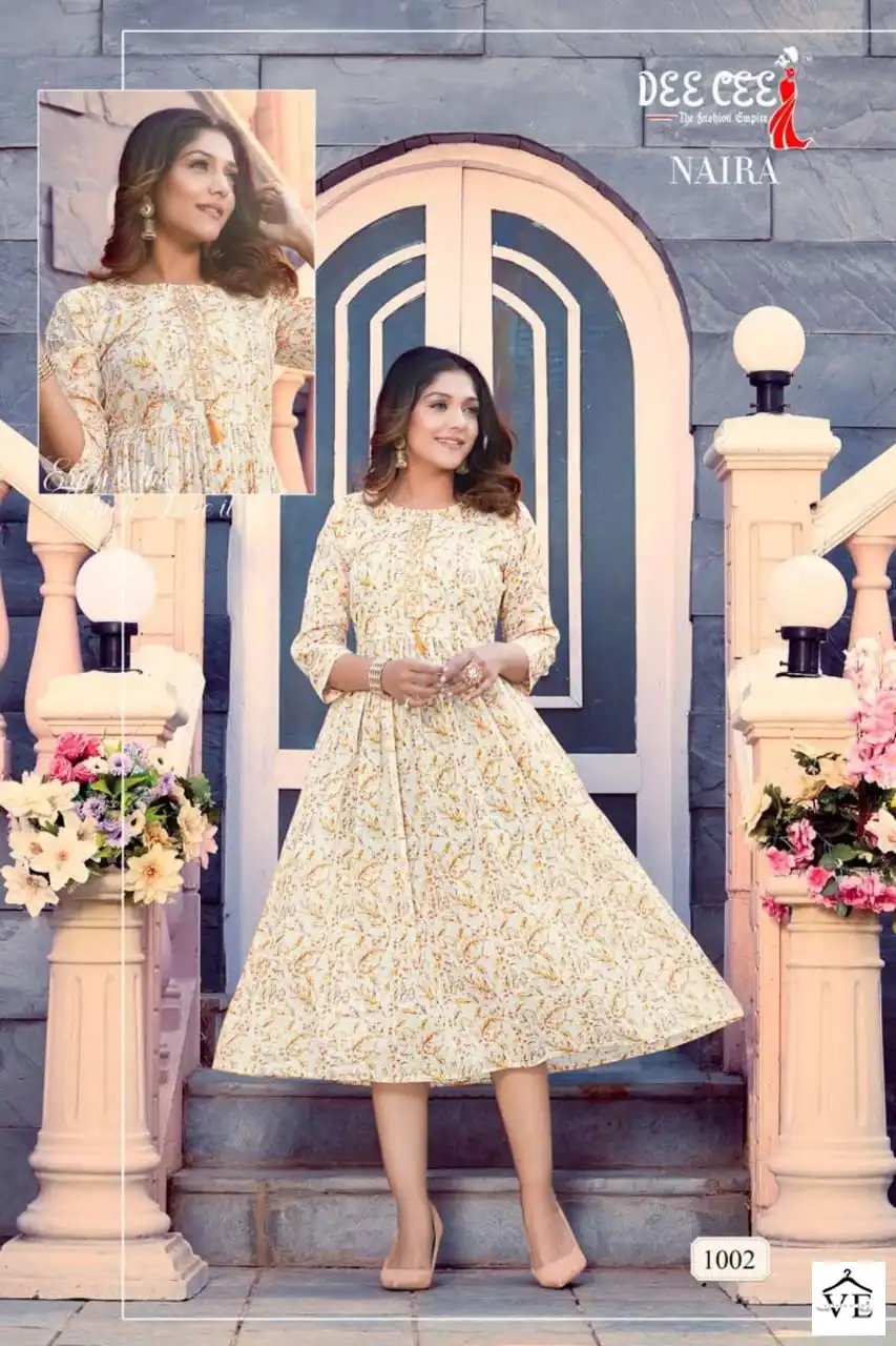 Deecee Naira Heavy Mal Print Wholesale Long Kurti Full Flaired Catalog — Wholesale Kurtis, MPA wholesale from Surat - Gallery Image 4
