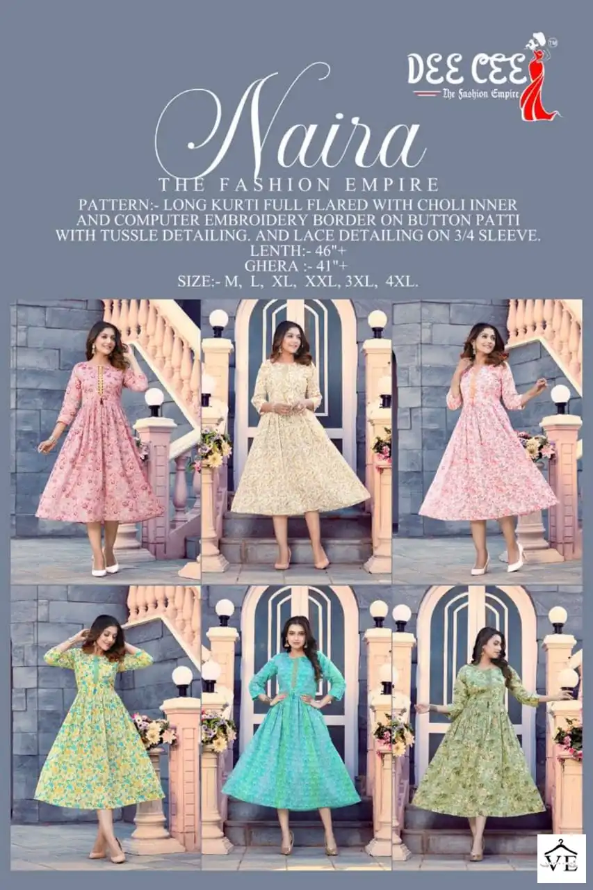 Deecee Naira Heavy Mal Print Wholesale Long Kurti Full Flaired Catalog — Wholesale Kurtis, MPA wholesale from Surat — view 7