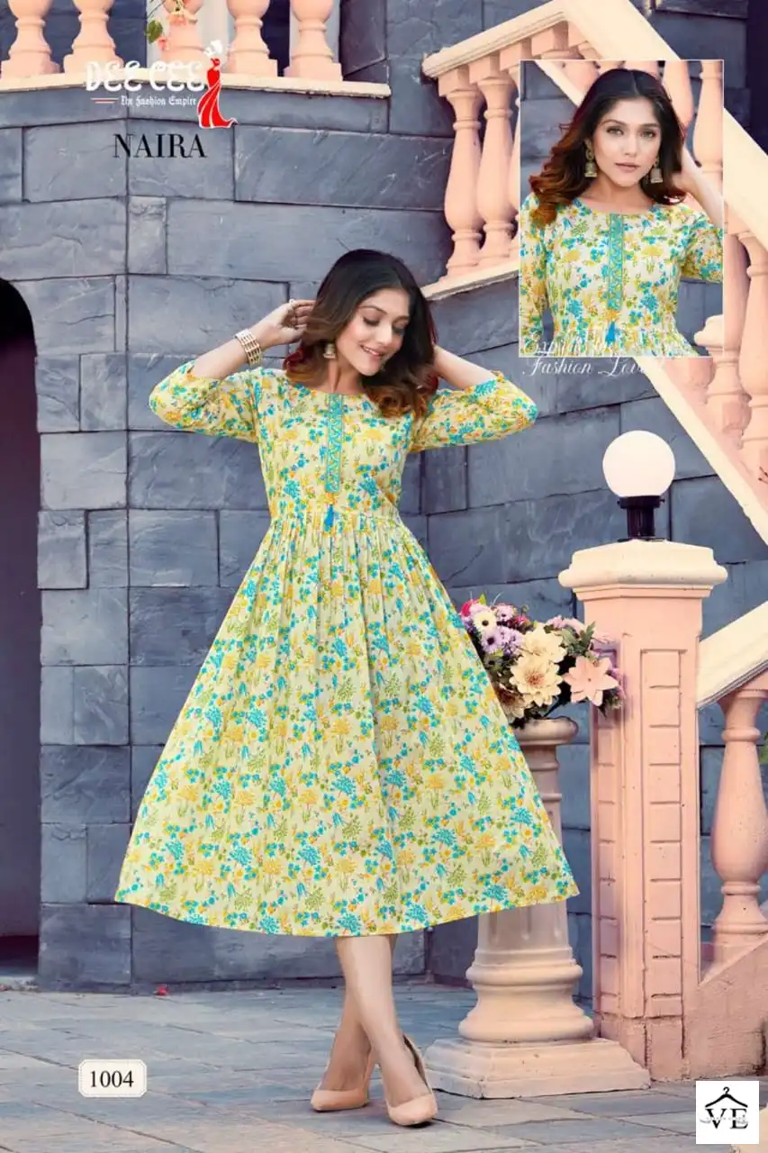 Deecee Naira Heavy Mal Print Wholesale Long Kurti Full Flaired Catalog — Wholesale Kurtis, MPA wholesale from Surat - Gallery Image 6