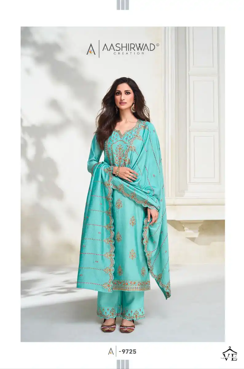 Aashirwad Olive 9723-9727 Premium Silk Wholesale Designer Wedding Salwar Suit Catalog — Wholesale Salwar Suits, Aashirwad Creation wholesale from Surat - Gallery Image 3