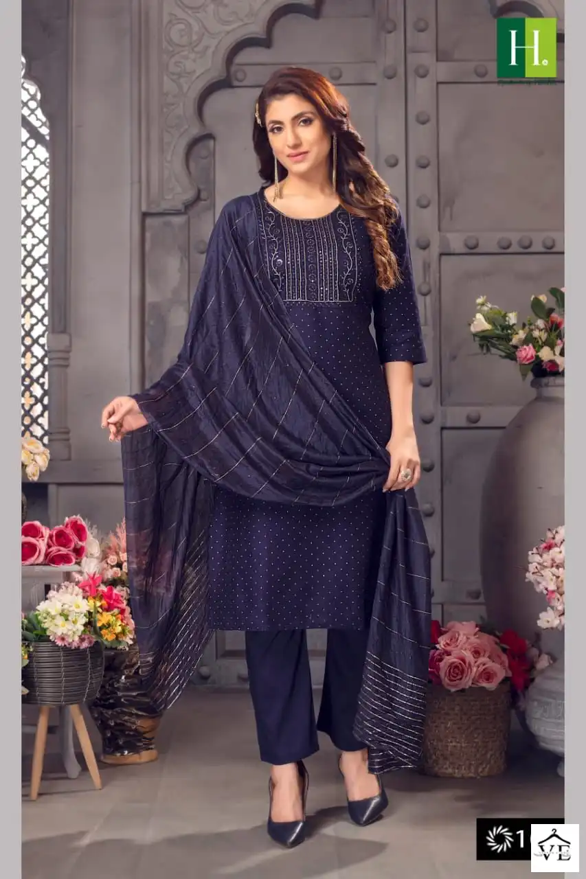 Hirwa Odhani Long Slub Silk Wholesale Readymade Salwar Suit Catalog - Image 2