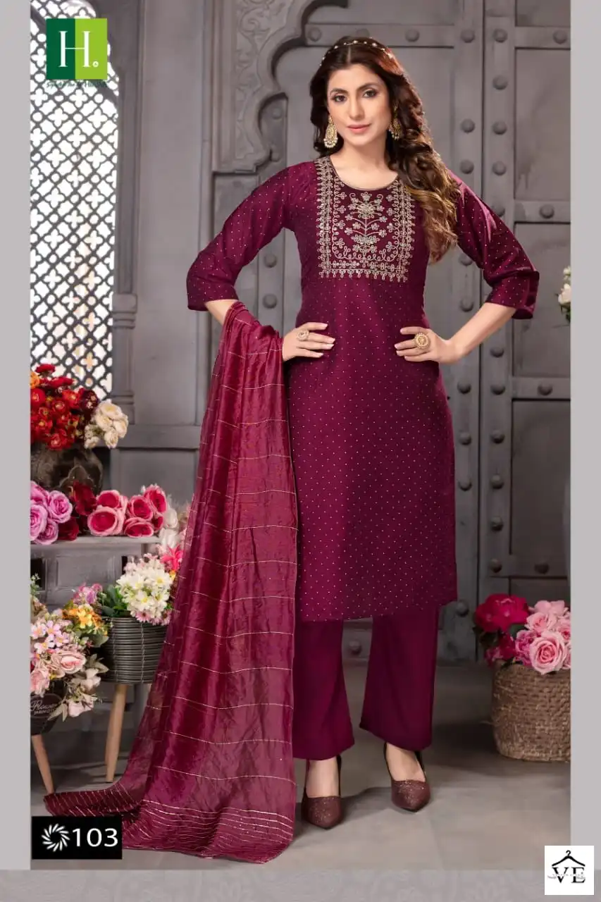 Hirwa Odhani Long Slub Silk Wholesale Readymade Salwar Suit Catalog - Image 3