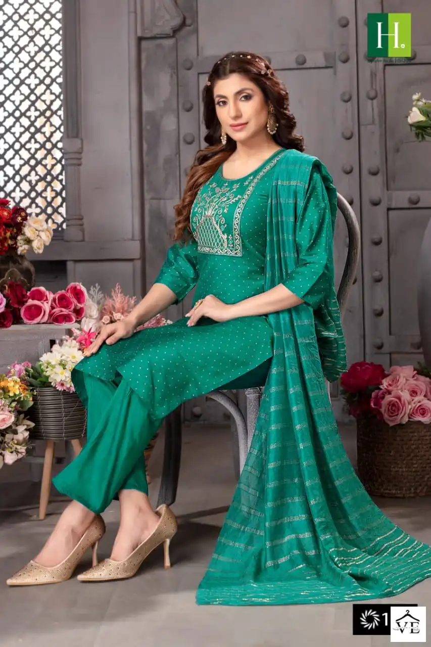 Hirwa Odhani Long Slub Silk Wholesale Readymade Salwar Suit Catalog - Image 6