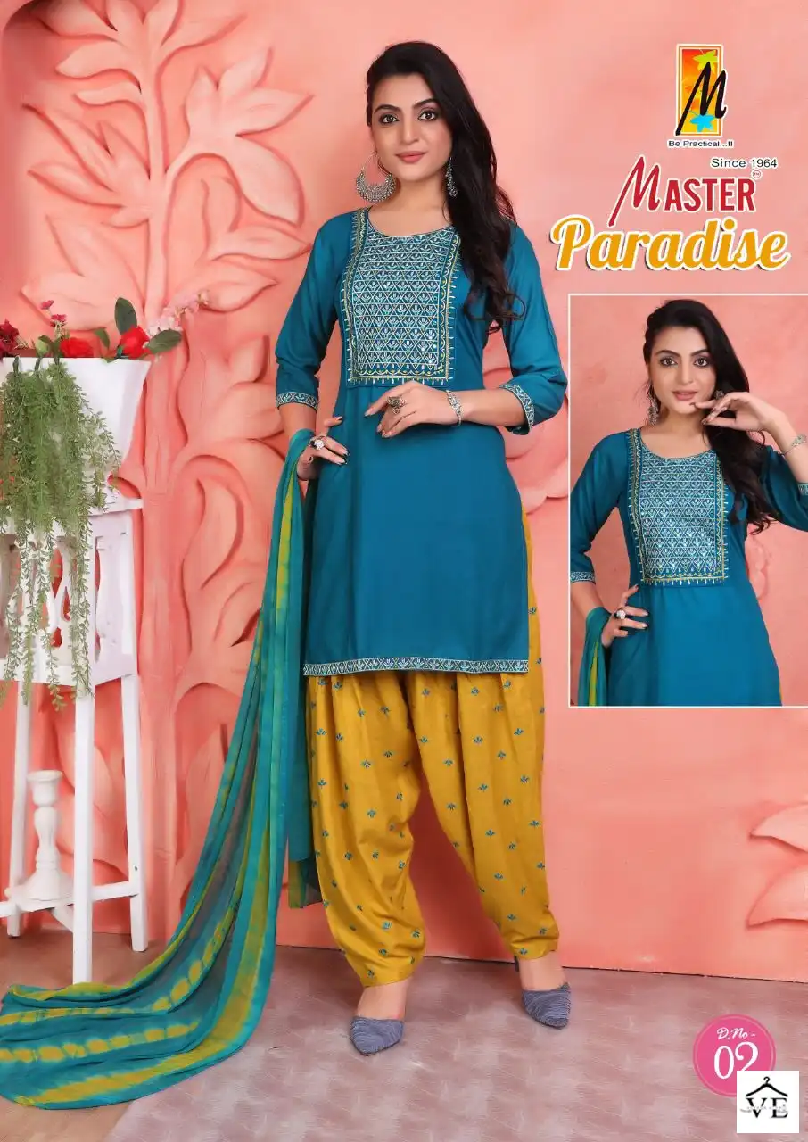 Master Paradise Rayon Wholesale Designer Readymade Salwar Suit Catalog — Wholesale Salwar Suits, MPA wholesale from Surat - Gallery Image 3