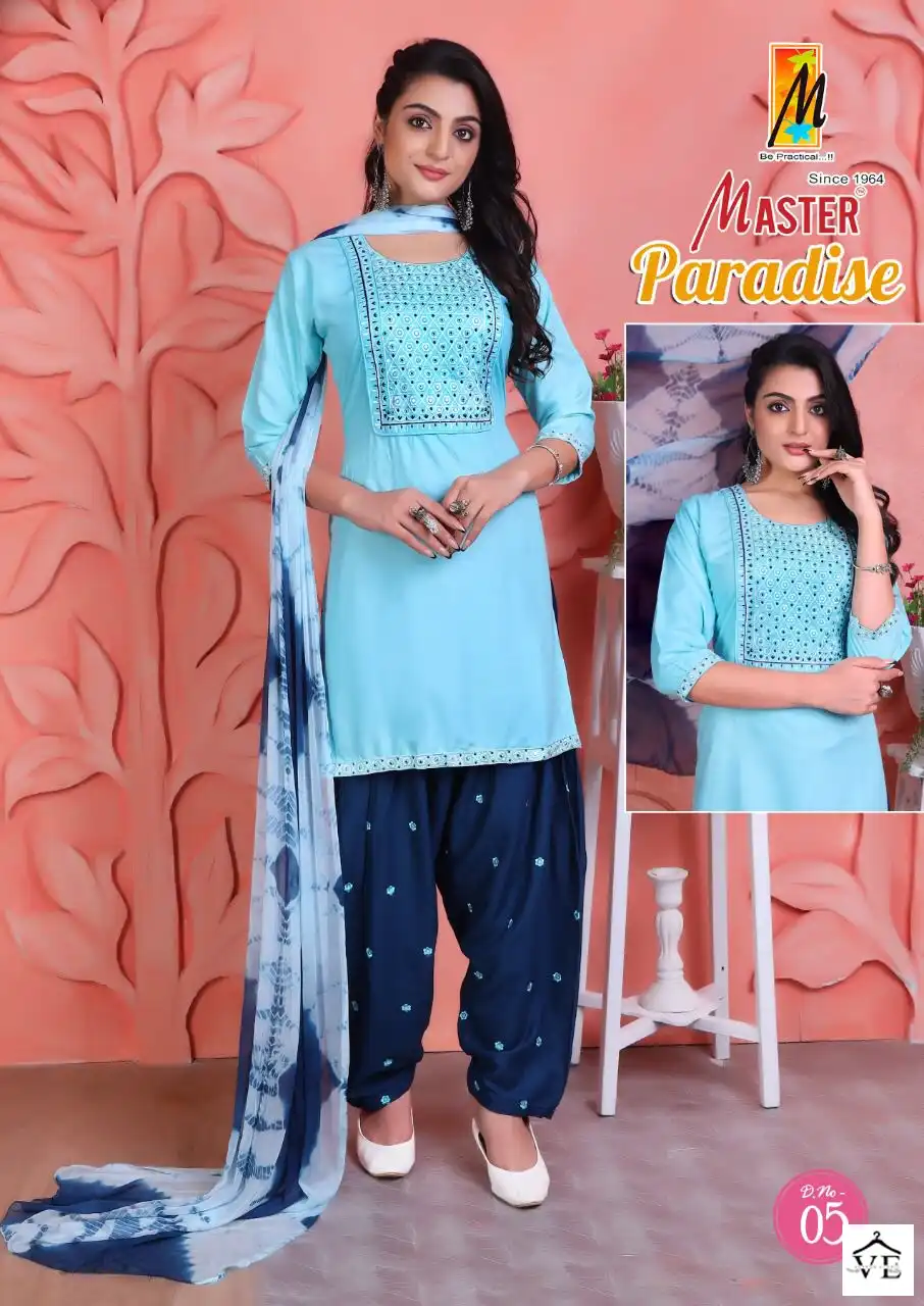 Master Paradise Rayon Wholesale Designer Readymade Salwar Suit Catalog — Wholesale Salwar Suits, MPA wholesale from Surat - Gallery Image 4