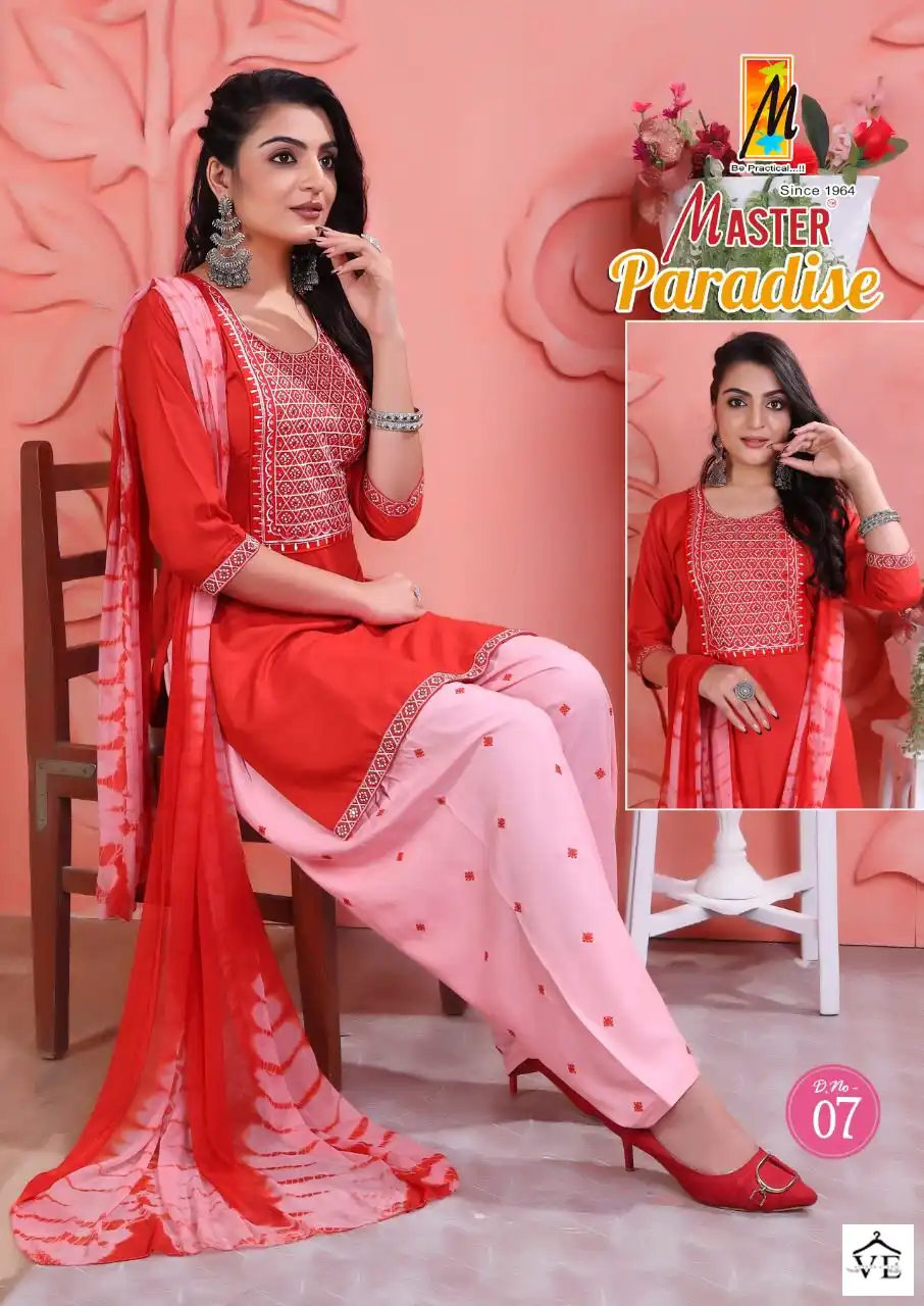 Master Paradise Rayon Wholesale Designer Readymade Salwar Suit Catalog — Wholesale Salwar Suits, MPA wholesale from Surat - Gallery Image 7