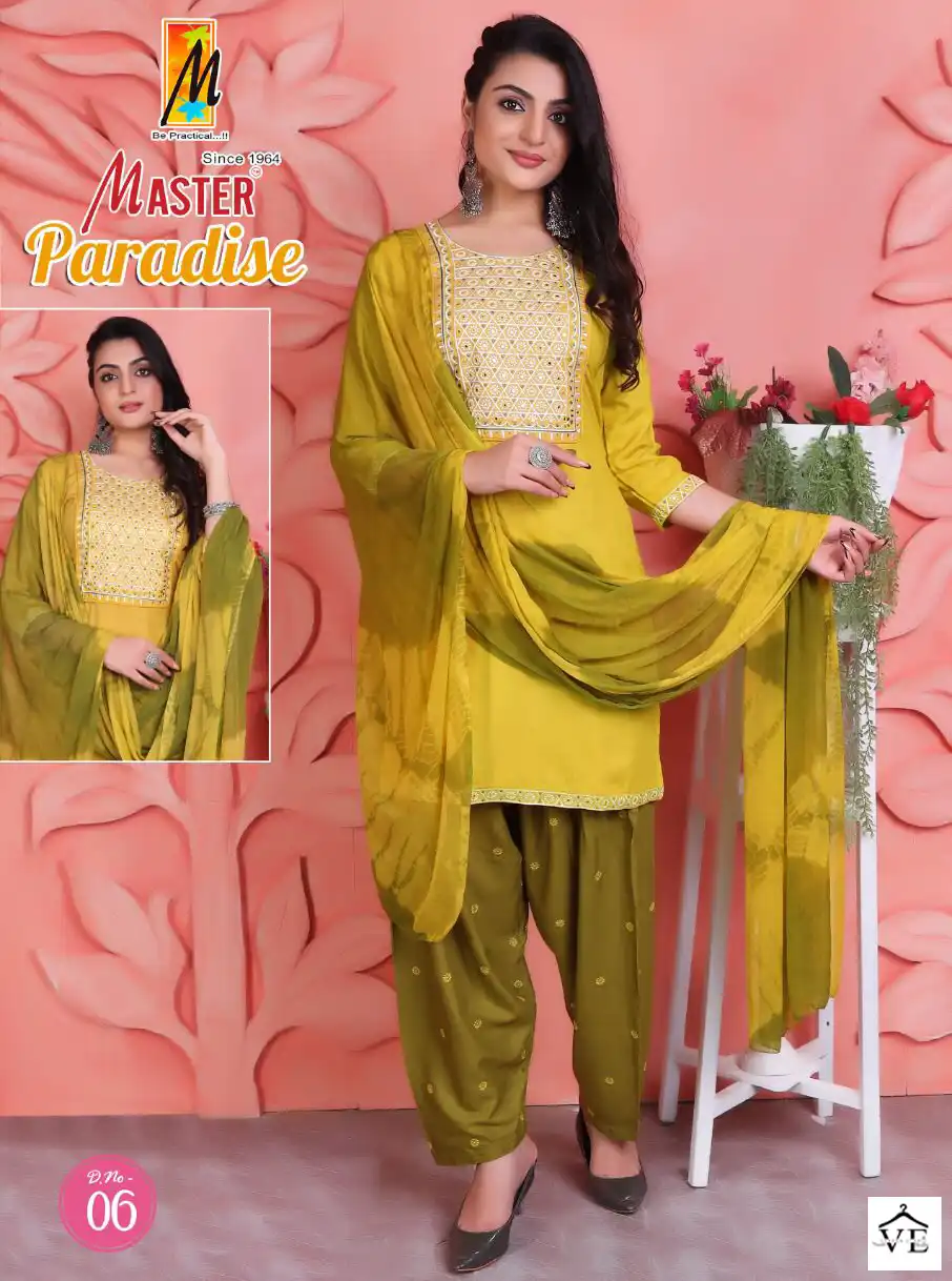 Master Paradise Rayon Wholesale Designer Readymade Salwar Suit Catalog — Wholesale Salwar Suits, MPA wholesale from Surat — view 1