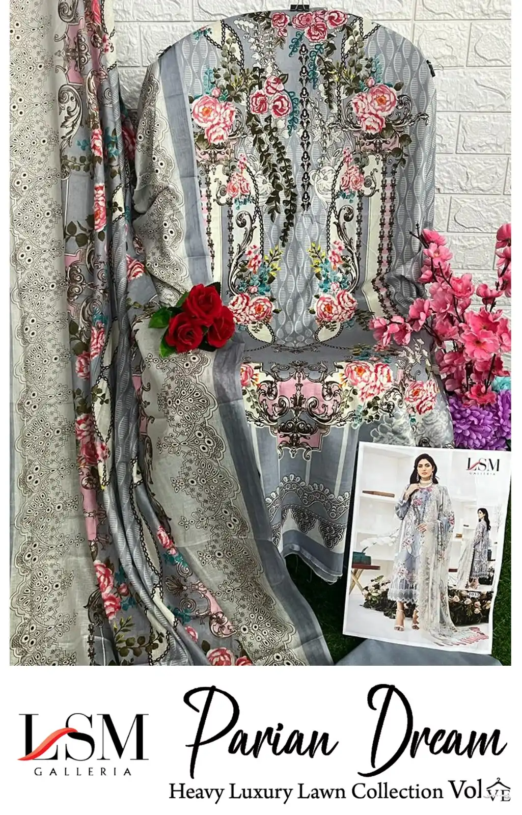 Lsm Galleria Parian Dream Vol 3 Lawn Cotton Wholesale Designer Print Pakistani Salwar Suit Catalog — Wholesale Salwar Suits, Lsm wholesale from Surat - Gallery Image 11