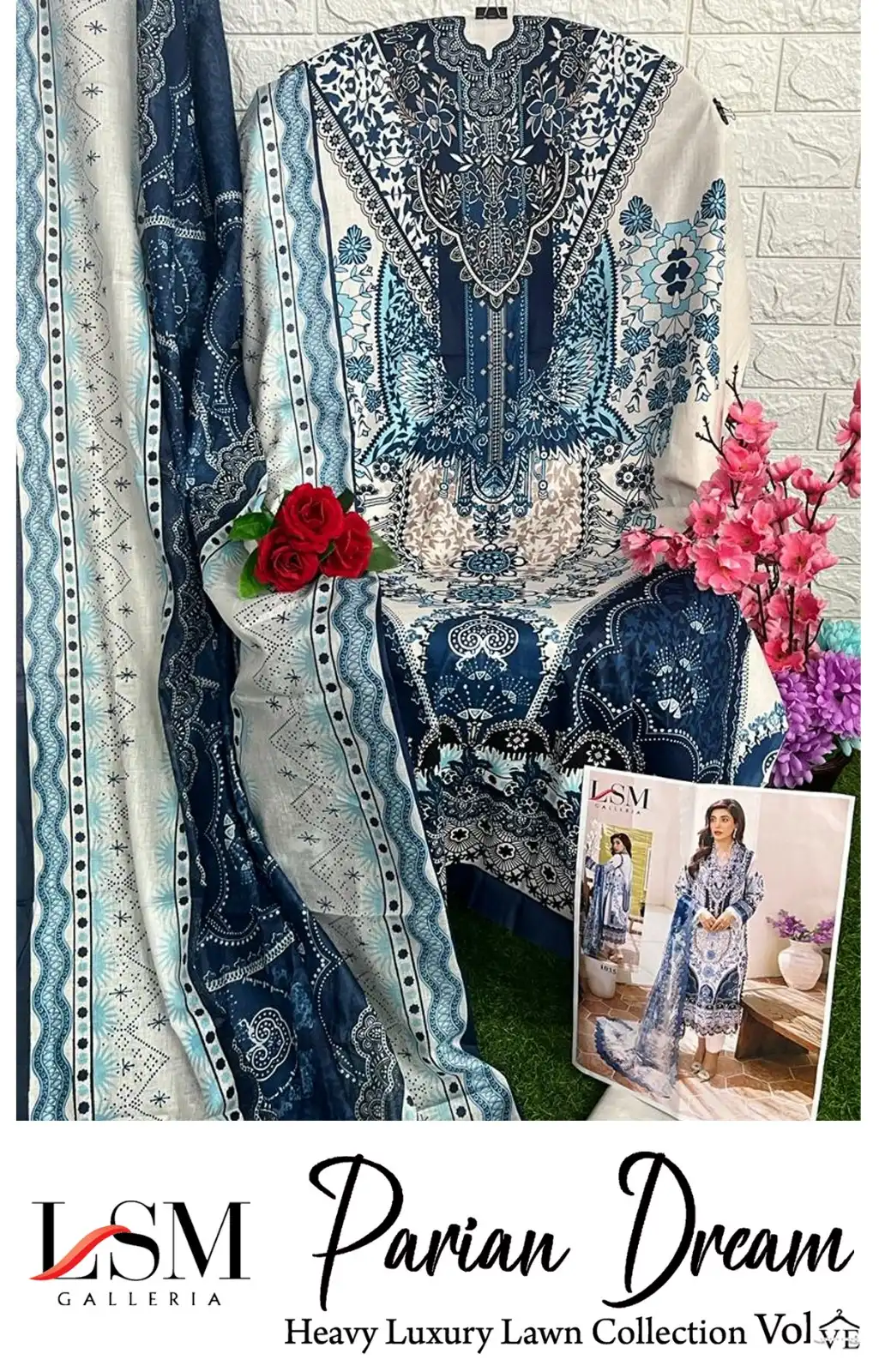 Lsm Galleria Parian Dream Vol 3 Lawn Cotton Wholesale Designer Print Pakistani Salwar Suit Catalog — Wholesale Salwar Suits, Lsm wholesale from Surat - Gallery Image 12