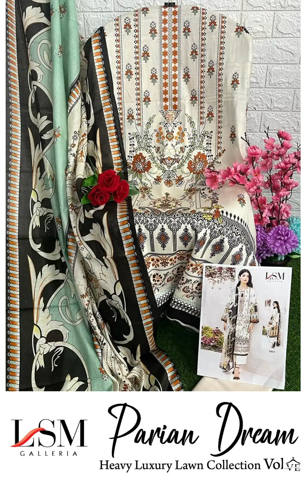 Lsm Galleria Parian Dream Vol 3 Lawn Cotton Wholesale Designer Print Pakistani Salwar Suit Catalog — Wholesale Salwar Suits, Lsm wholesale from Surat - Gallery Image 7