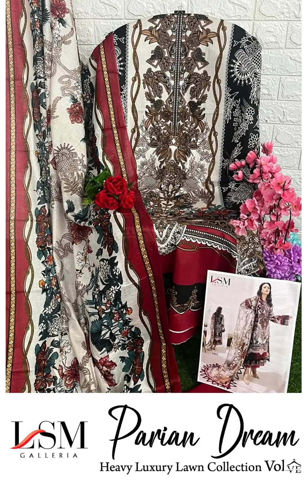 Lsm Galleria Parian Dream Vol 3 Lawn Cotton Wholesale Designer Print Pakistani Salwar Suit Catalog — Wholesale Salwar Suits, Lsm wholesale from Surat - Gallery Image 8